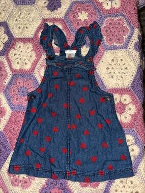 Max Studio Kids Denim Pinafore with Red Heart Print